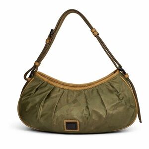 Burberry Shoulder Bag Olive Green Nylon Hobo Tote with Leather Trim
